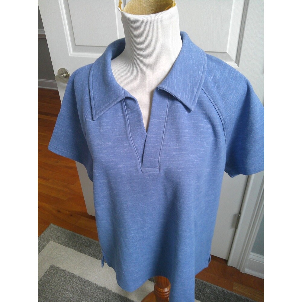 NWT AIRKNIT STRETCH JOHNNY COLLAR SHORT SLEEVE PULLOVER LIGHT DENIM BLUE COLOR L